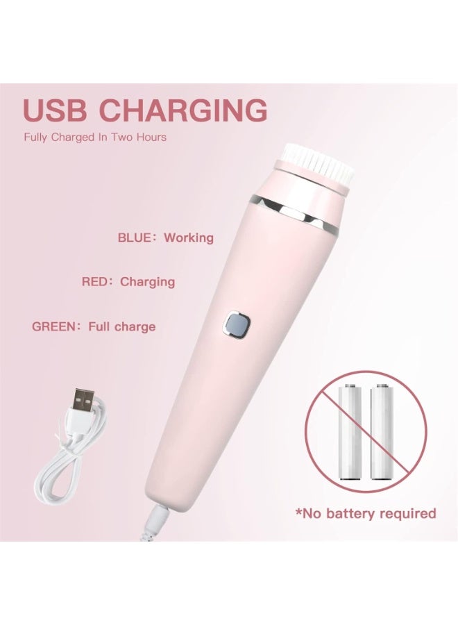 فرشاة تنظيف الوجه، فرشاة تنظيف الوجه الكهربائية 4 في 1، فرشاة تنظيف الوجه القابلة لإعادة الشحن لتقشير لطيف وتنظيف عميق وتدليك الوجه (وردي) - Image 4