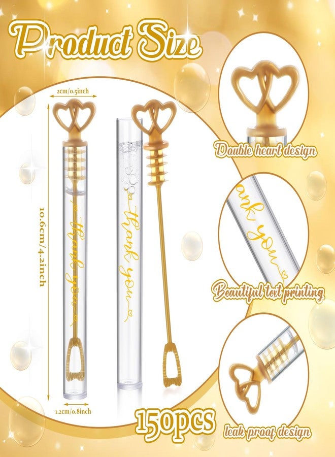 PullCrease 150 Pcs Bubble Wands Bulk for Wedding Party Mini Heart Wand with Bubble Solution for Wedding Bridal Showers Valentine Anniversary Graduation Birthday Supplies(Gold,Thank You) - Image 3