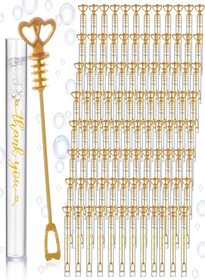 PullCrease 150 Pcs Bubble Wands Bulk for Wedding Party Mini Heart Wand with Bubble Solution for Wedding Bridal Showers Valentine Anniversary Graduation Birthday Supplies(Gold,Thank You) - Image 1