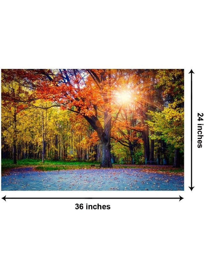 999Store Printed Sun Shining Through The Yellow Leaves Tree Painting Wall Art (Canvas_36X24 Inches_Multi) - Image 5