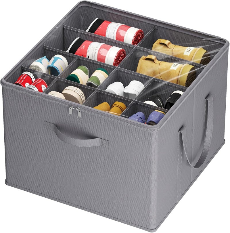 Shoe Storage Organizer for Wardrobe, Fabric Large Shoe Storage Container with Transparent Lid, Foldable Drawers for Boots, Heels, Sneakers Fits 12-16 Pairs, 1 Pack Gray - Image 1