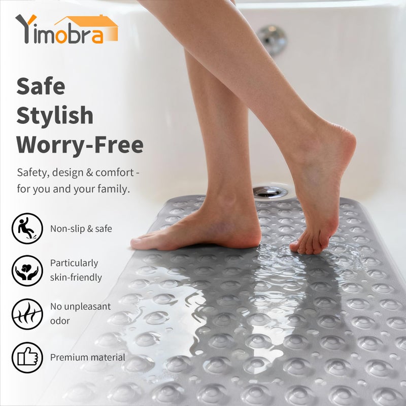 Yimobra Non Slip Bathtub Mat 40"x16", Super Strong Suction Cups, Extra Long Shower Mat with Drain Holes, Machine Washable Fast Draining Bathroom Floor Mat, Clear Grey - Image 5