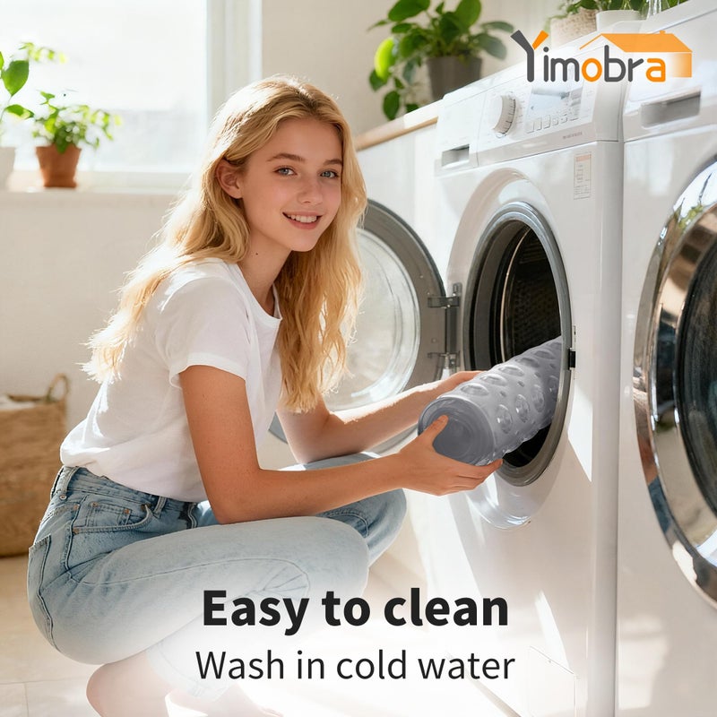Yimobra Non Slip Bathtub Mat 40"x16", Super Strong Suction Cups, Extra Long Shower Mat with Drain Holes, Machine Washable Fast Draining Bathroom Floor Mat, Clear Grey - Image 4