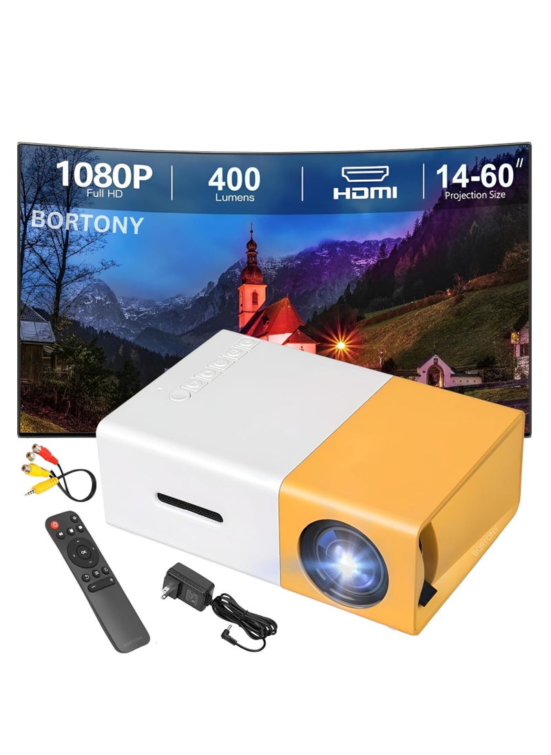 BORTONY Portable Mini Projector 1920x1080P Smart LED Projector for Cartoons Outdoor Movies 400 Lumens Remote Control Home Theater Cinema Video Projector with HDMI TF Card USB Interfaces  - Image 1