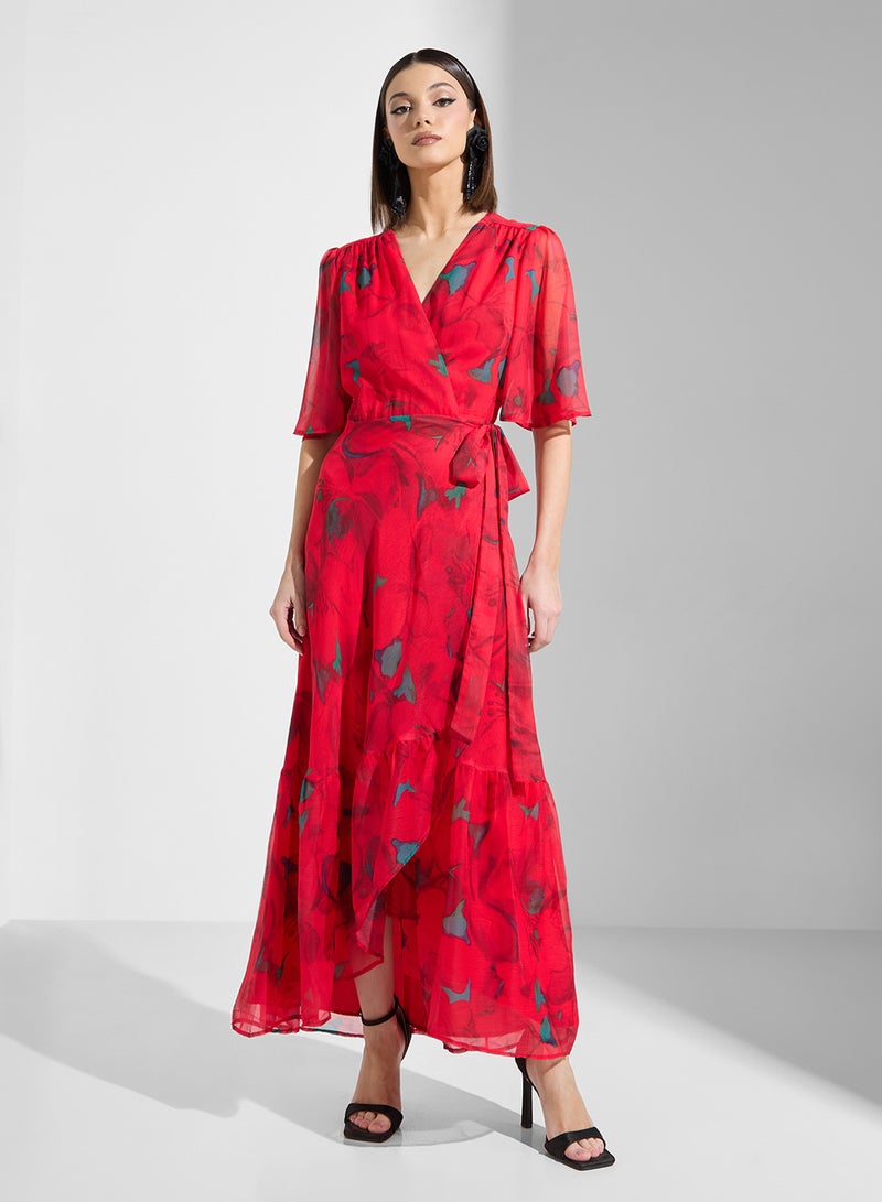 Hope & Ivy Floral Chiffon Wrap Dress - Image 1