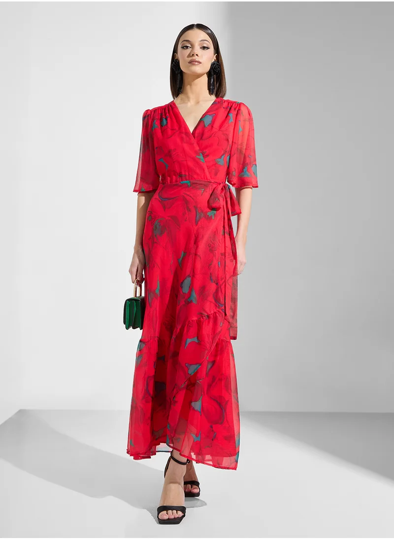 هوب اند ايفي Flutter Sleeve Wrap Dress with Tie Waist