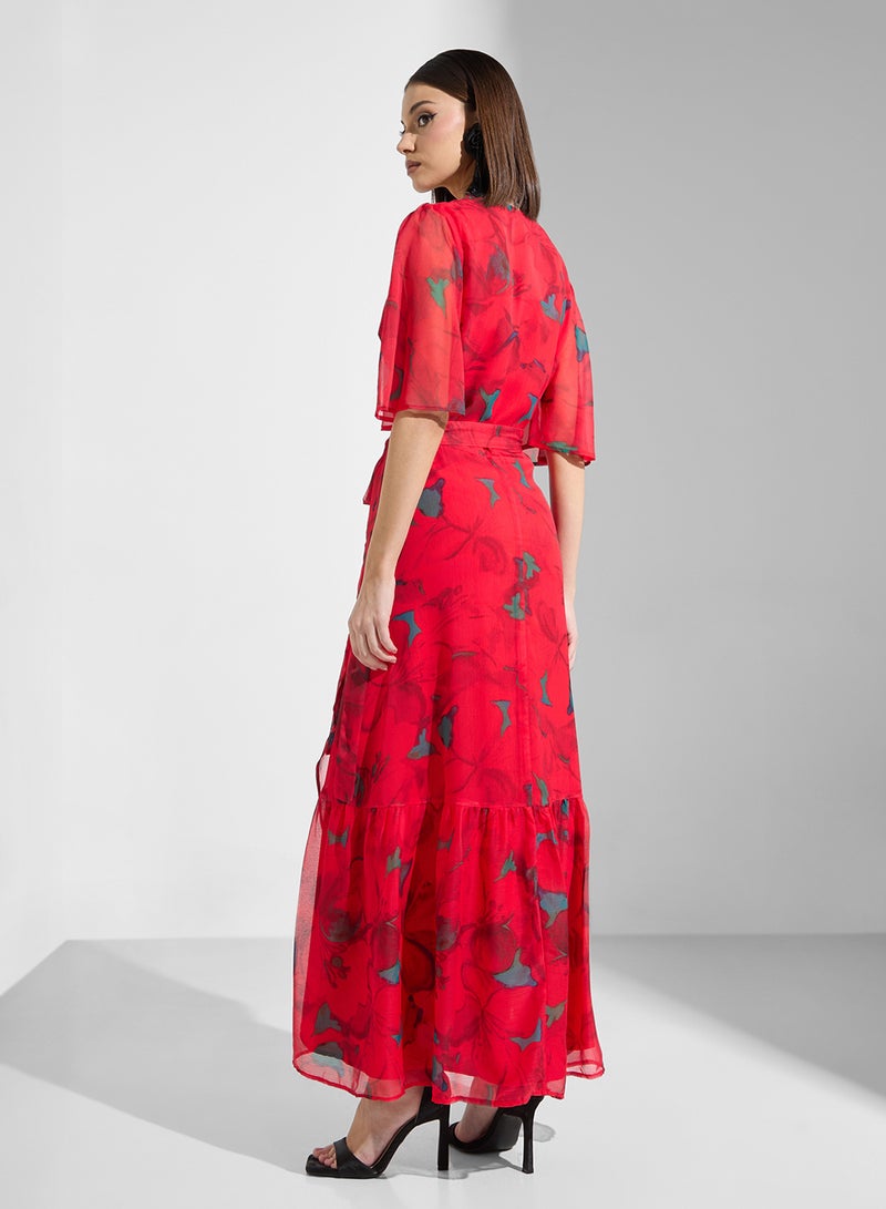 Hope & Ivy Floral Chiffon Wrap Dress - Image 2