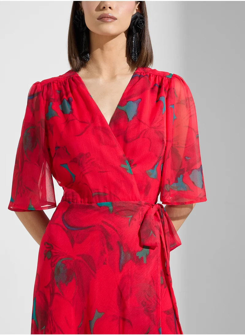 هوب اند ايفي Flutter Sleeve Wrap Dress with Tie Waist