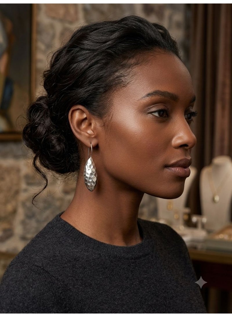 The Intermix Gems Hammered Teardrop Dangle Earrings in 925 Sterling Silver - Image 3