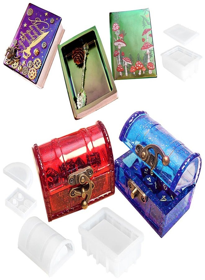 FUNSHOWCASE Resin Box Silicone Molds Set of 2, Treasure Chest and Magic Book Case with Lids - Image 1