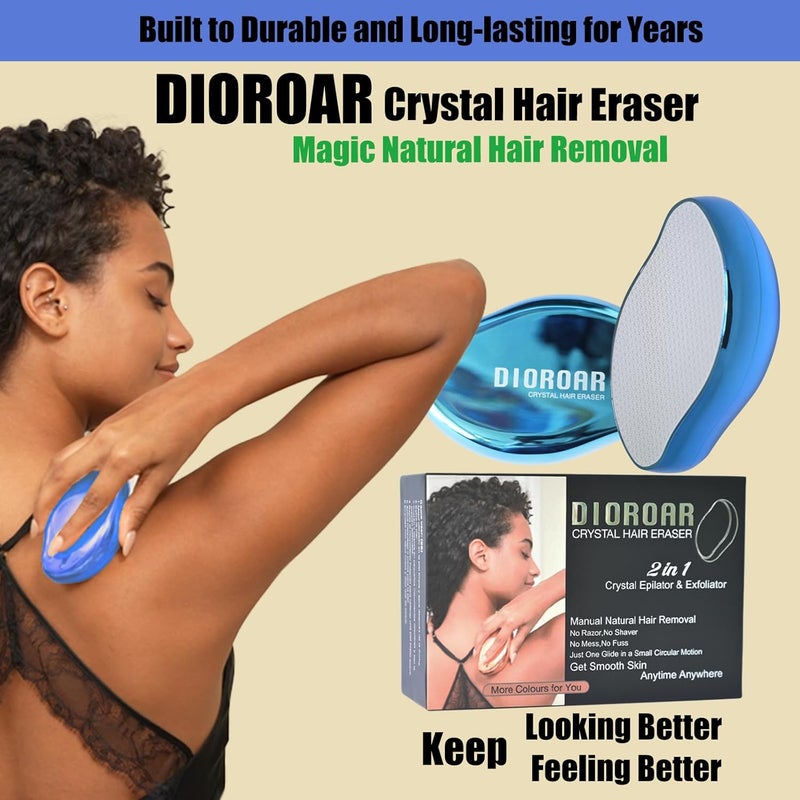DIOROAR ممحاة الشعر الكريستالية، مزيل الشعر الكريستالي المطور، جهاز إزالة الشعر بالنانو الزجاجي الفيزيائي، مزيل الشعر غير المؤلم ومقشر للبشرة للحصول على بشرة ناعمة حريرية سريعة (أزرق ملكي) - Image 2