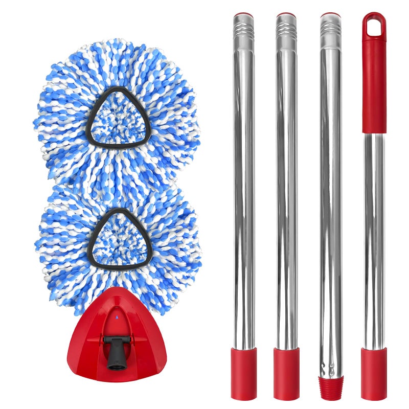Nuorest Spin Mop Replacement Set for O-Ceda 2-Tank System, Includes 2 Mop Head Replacement, 1 Mop Handle (30-58in Adjustable 4-Section Pole), 1 Spin Base - Image 1