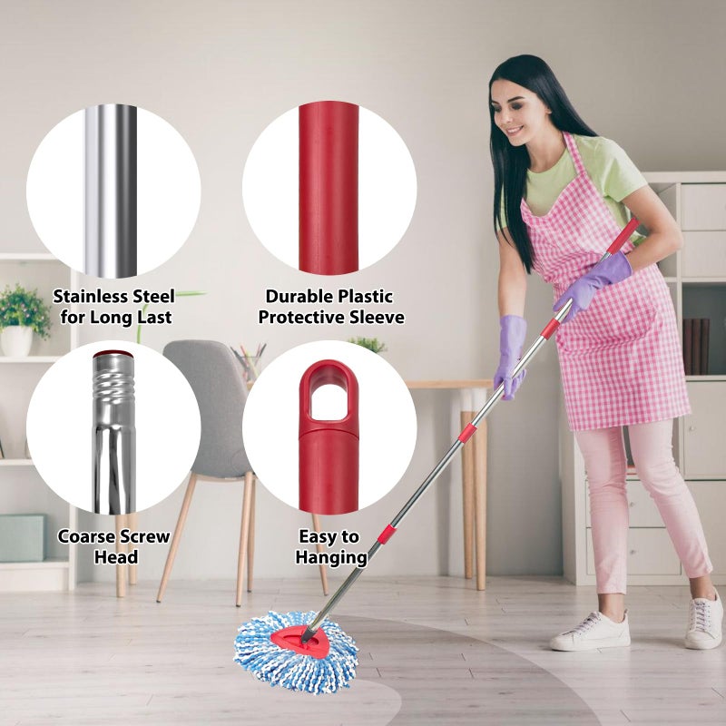 Nuorest Spin Mop Replacement Set for O-Ceda 2-Tank System, Includes 2 Mop Head Replacement, 1 Mop Handle (30-58in Adjustable 4-Section Pole), 1 Spin Base - Image 4