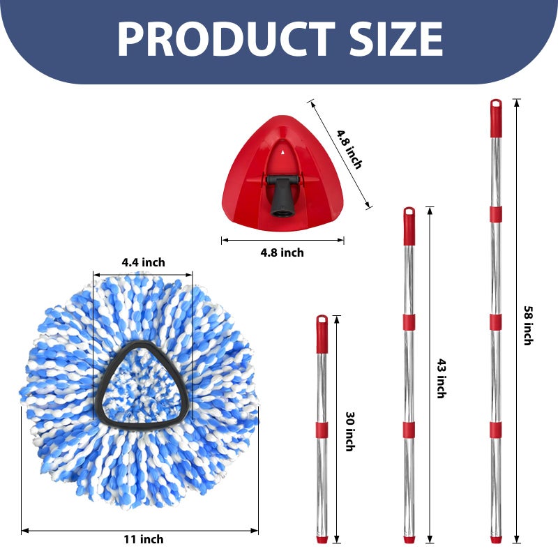Nuorest Spin Mop Replacement Set for O-Ceda 2-Tank System, Includes 2 Mop Head Replacement, 1 Mop Handle (30-58in Adjustable 4-Section Pole), 1 Spin Base - Image 3
