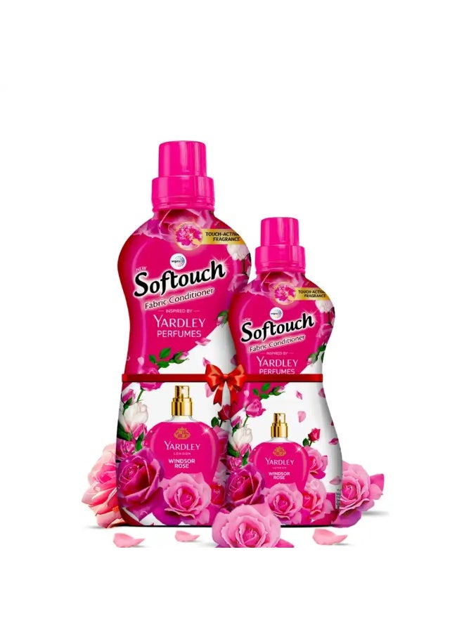 Softouch Yardley Fabric Conditioner|Long lasting fragrance for Clothes|Windsor Rose - 800 + 210 ml - Image 1
