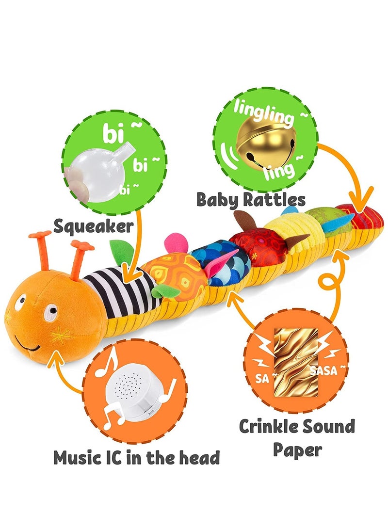 Chulovs Musical Caterpillar Baby Toy Infant Teething Toy Stuffed Animal with Ruler Design and Ring Bell for Baby Development and Everyday Play - Image 3