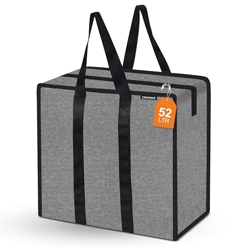 Cranique Large 52L Multi-Purpose Underbed Storage Bag/Clothing Storage Organizer/Stationery Paper Storage Bag with Zipper and Strong Handle (Grey) - Image 1