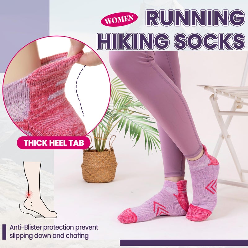 Velice Merino Wool Ankle Hiking Running Socks for Women Compression Thick Athletic Cushion Breathable No Show Socks 6 Pairs(Mix Color, Medium) - Image 3