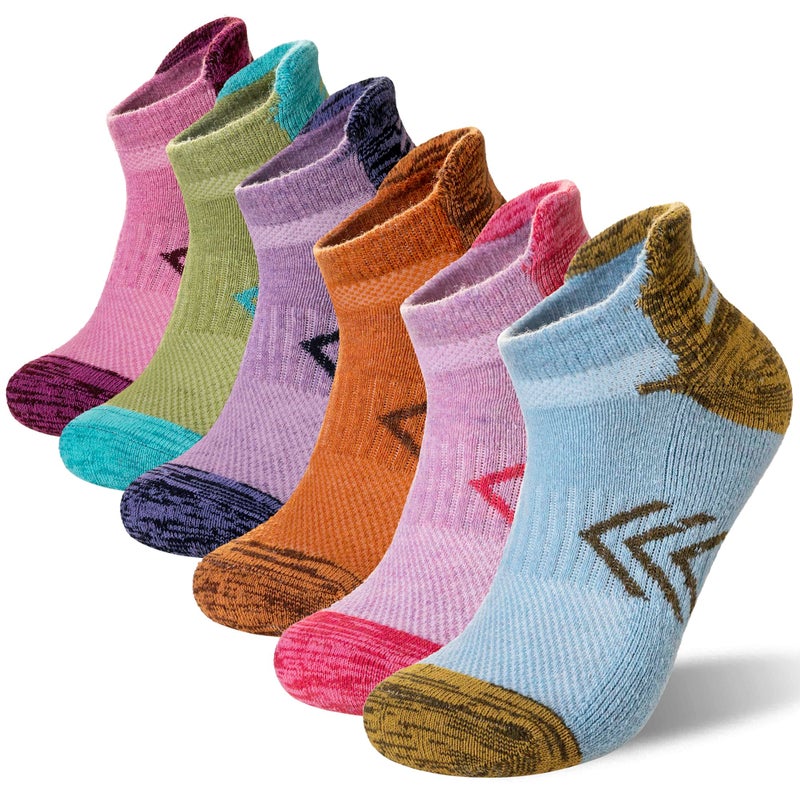 Velice Merino Wool Ankle Hiking Running Socks for Women Compression Thick Athletic Cushion Breathable No Show Socks 6 Pairs(Mix Color, Medium) - Image 1