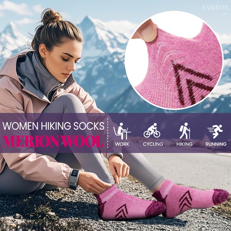Velice Merino Wool Ankle Hiking Running Socks for Women Compression Thick Athletic Cushion Breathable No Show Socks 6 Pairs(Mix Color, Medium) - Image 5
