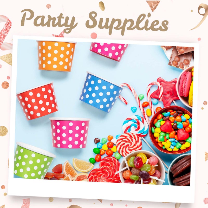 MATICAN Paper Ice Cream Cups - 100-Count 9-Oz Disposable Dessert Bowls for Hot or Cold Food, 9-Ounce Party Supplies Treat Cups for Sundae, Frozen Yogurt, Soup, 5 Colors, Polka Dots - Image 2