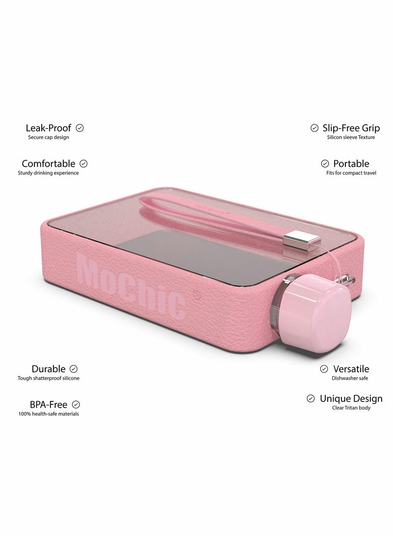 SYOSI Water Bottle, Flat Portable Travel Mug Handbag Slim Cold Plastic Flask, BPA Free A5 Leak Proof Water Bottle for Sports, Camping, Gym, Fitness, Outdoor 380ml (Pink)  - Image 4