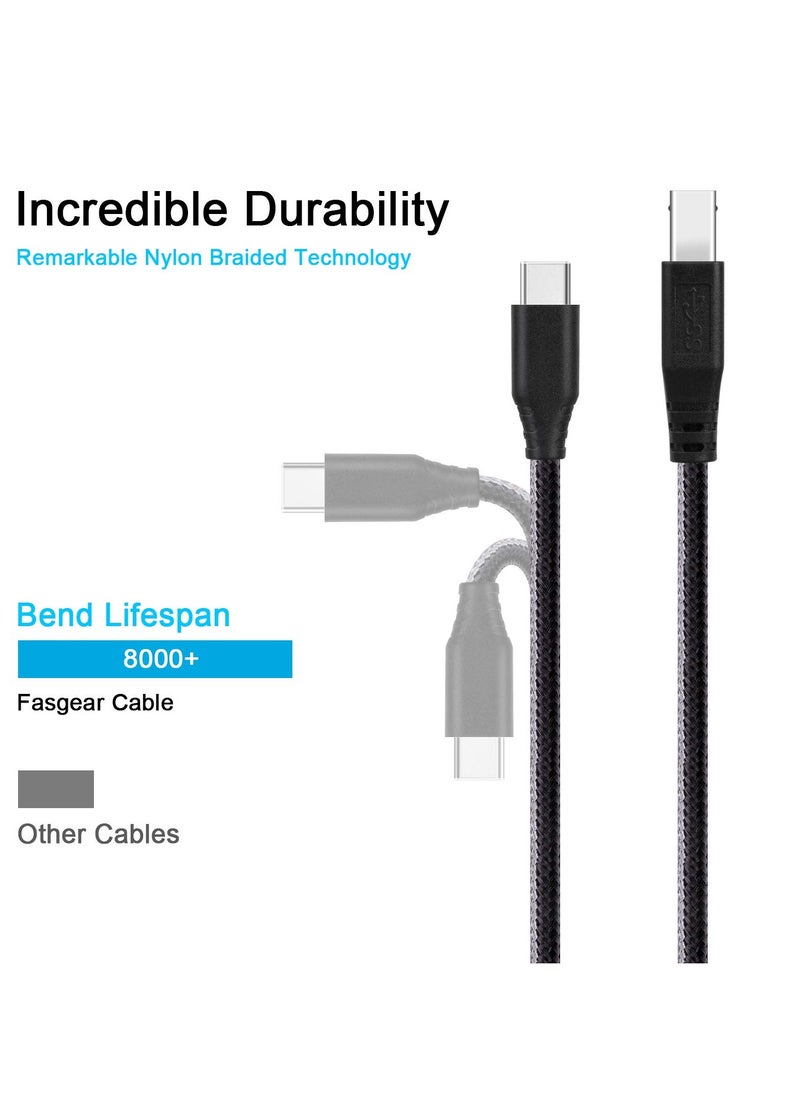 Fasgear 1m Type C to Usb B 3.0 Cable Nylon Braided Usb C Male to Type B Male Cord 3ft Black  - Image 2