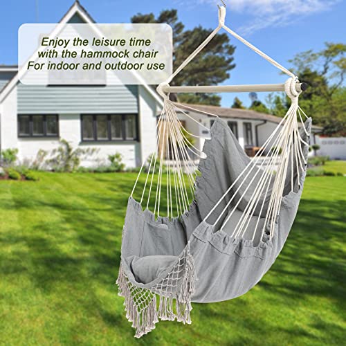 YAERSI Hammock Chair, Hanging Rope Swing Seat with 2 Cushions,Macrame Hanging Chair Side Pocket with High Load-Bearing Metal Rod,for Indoor, Outdoor, Extra Comfortable - Image 2