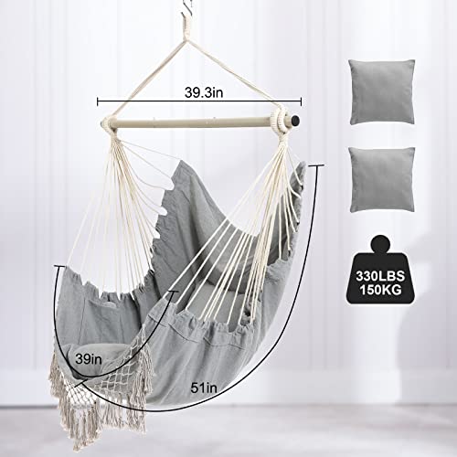 YAERSI Hammock Chair, Hanging Rope Swing Seat with 2 Cushions,Macrame Hanging Chair Side Pocket with High Load-Bearing Metal Rod,for Indoor, Outdoor, Extra Comfortable - Image 4