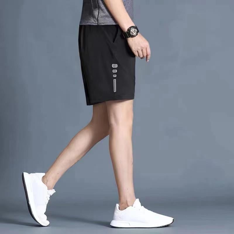 Sports Shorts Mens Casual Quick-Drying Running Ice Silk Basketball Pants Summer Thin Beach Football Loose Five-Point Pants Trendy Pure black  - Image 2