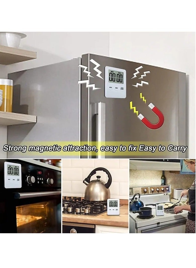 AROAQ Digital Timer, 1pc Small Count Down/up Clock with Magnetic Attachment, Big LCD Display Loud Sounds Minute Second Kitchen Timer for Games, Cooking, Classroom, (White) - Image 3