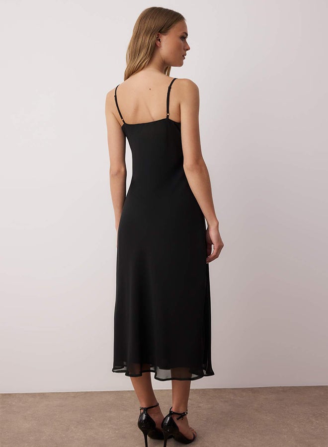 trendyol Black Stone Bead Detail Chiffon Lined Midi Dress - Image 4