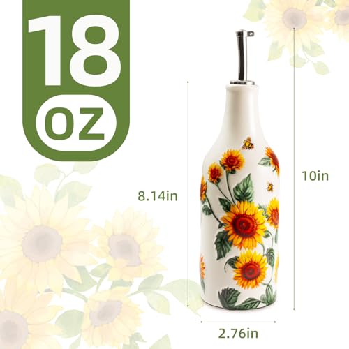 XRBEOU Sunflower Olive Oil Dispenser Bottle 18 Oz Ceramic Oil and Vinegar Container for Kitchen with Stainless Steel Spout Cooking Holder Cruet for Vinegar Coffee Syrups Sunflower Kitchen Decor - Image 3