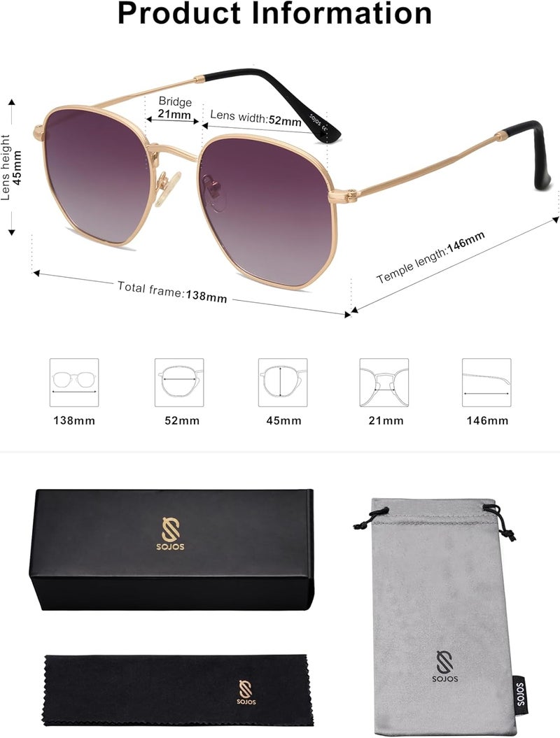 Sojos Square Polarized Sunglasses for Women Men Small Hexagonal Polygon Mirrored Lens SJ1072 - Image 5