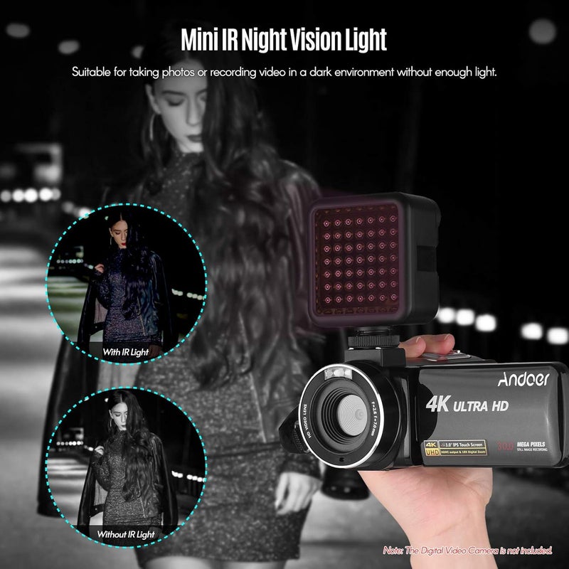 ANDOER Mini IR Night Vision Light Infrared Photography Light for Video Camera Camcorder Built-in Rechargeable Battery with 3 Cold Shoe Mount for Vlog Video Recording - Image 1