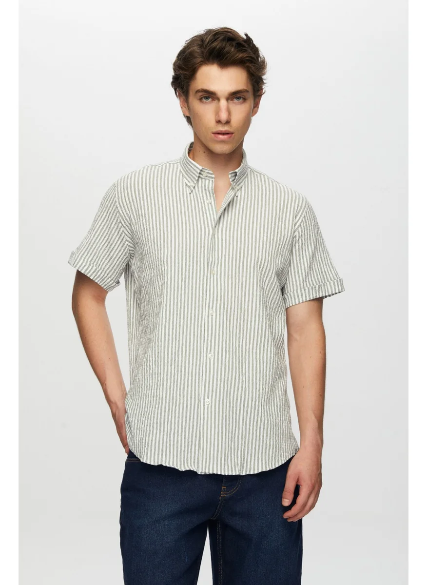 D'S DAMAT D'S Groom Slim Fit Green Seersucker Short Sleeve Shirt 0HC02ORT04265