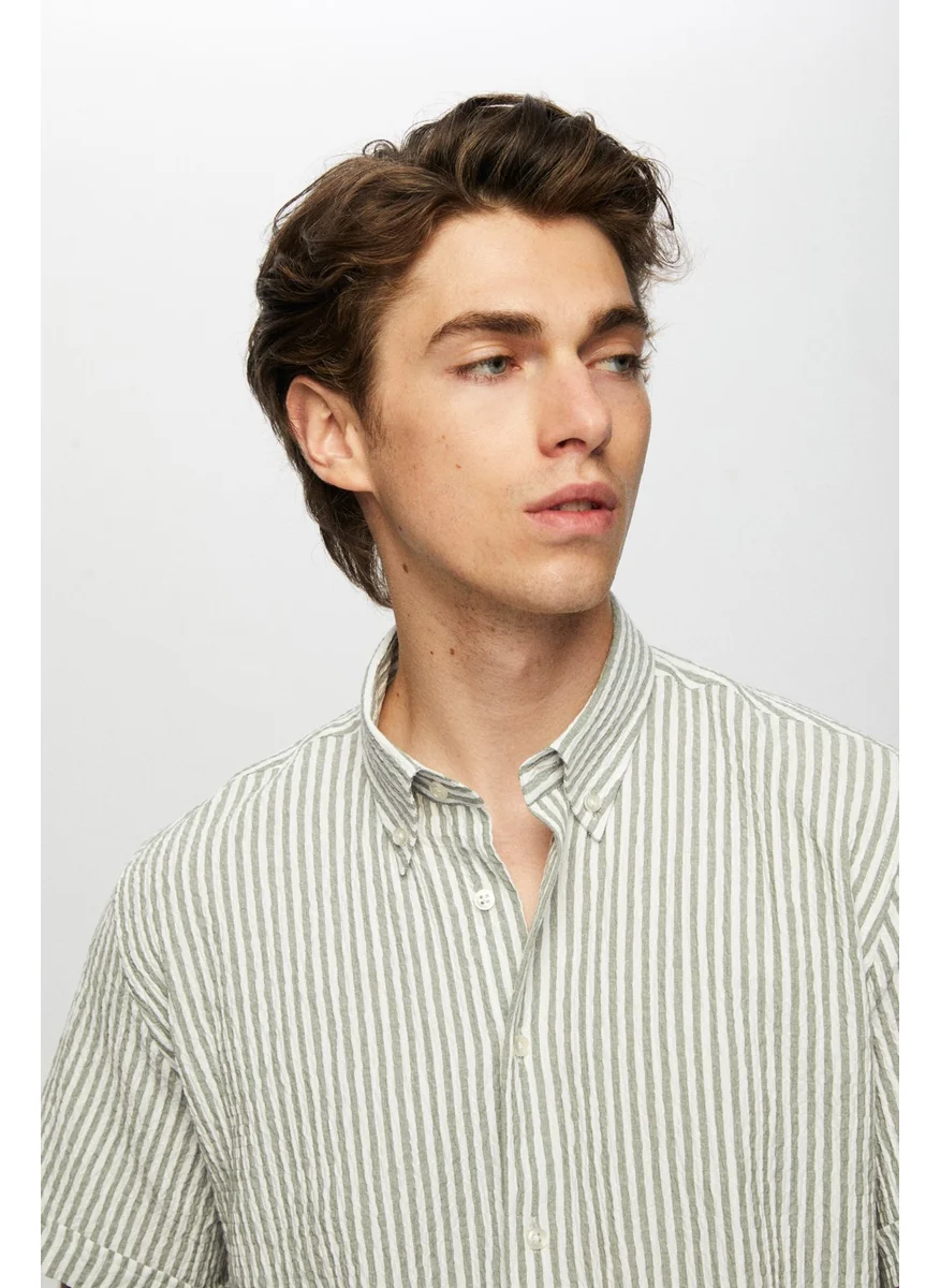 D'S DAMAT D'S Groom Slim Fit Green Seersucker Short Sleeve Shirt 0HC02ORT04265