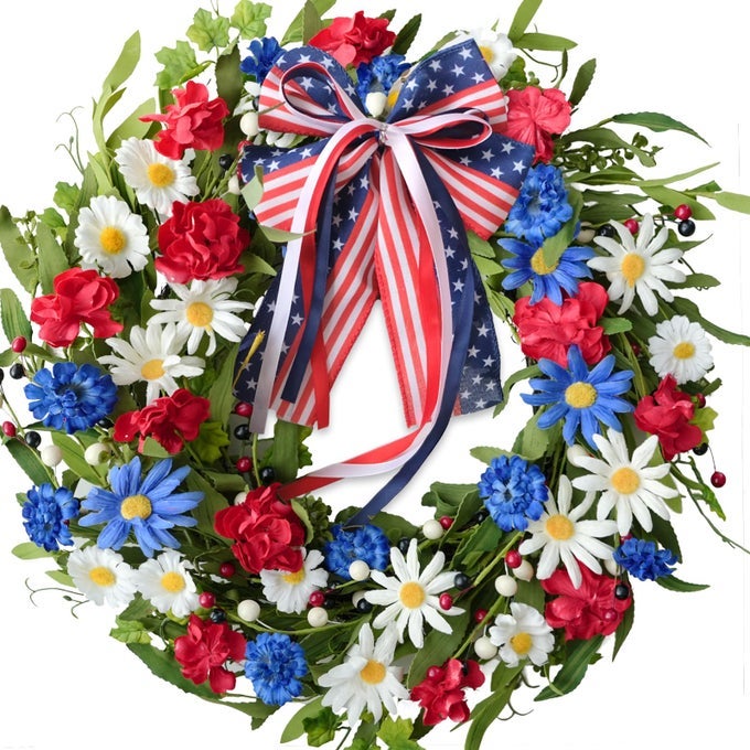 20INCH PATRIOTIC AMERICAN WREATHS FOR FRONT DOOR4TH OF JULY INDEPENDENCE DAY WREATH RED WHITE BLUE WREATH FOR WINDOW DOOR DECORATION