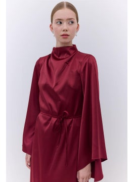 Manuka Satin Wide Sleeve Evening Dress Burgundy  - Image 2