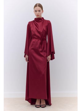 Manuka Satin Wide Sleeve Evening Dress Burgundy  - Image 1