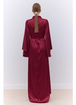 Manuka Satin Wide Sleeve Evening Dress Burgundy  - Image 4