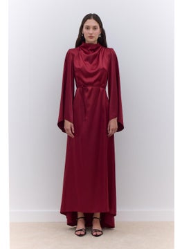 Manuka Satin Wide Sleeve Evening Dress Burgundy  - Image 5
