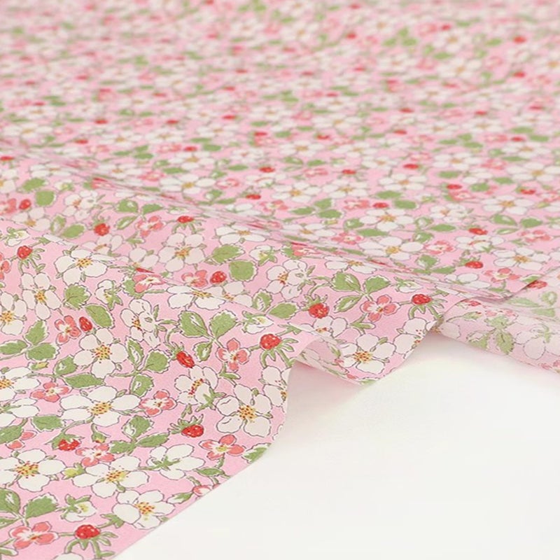Hanjunzhao Strawberry & Floral Print Cotton Fabric Cut by The Yard for Quilting, Sewing, Bags, Crafts, Baby Dress, Holiday Party Decor, Home DÃ©cor, and Crafts, 36 x 63 inch - Pink - Image 3