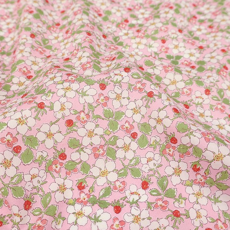 Hanjunzhao Strawberry & Floral Print Cotton Fabric Cut by The Yard for Quilting, Sewing, Bags, Crafts, Baby Dress, Holiday Party Decor, Home DÃ©cor, and Crafts, 36 x 63 inch - Pink - Image 1