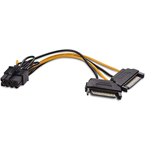 GGZZ كابل طاقة 8 دبابيس PCIe إلى مزدوج SATA 15 دبوس ذكر، محول كابل طاقة بطاقة الفيديو 2X 15 دبوس SATA ذكر إلى 8 دبابيس PCI-Express أنثى (20 سم/8 بوصة) - Image 1