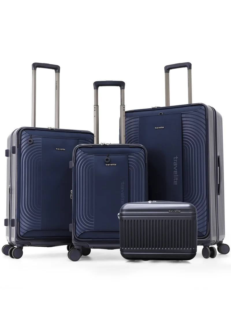 ترافلايت Travelite 4-Piece Hardside Luggage Set 28” Large, 24” Medium, 20” Carry-On + Makeup Bag, Polycarbonate (PC