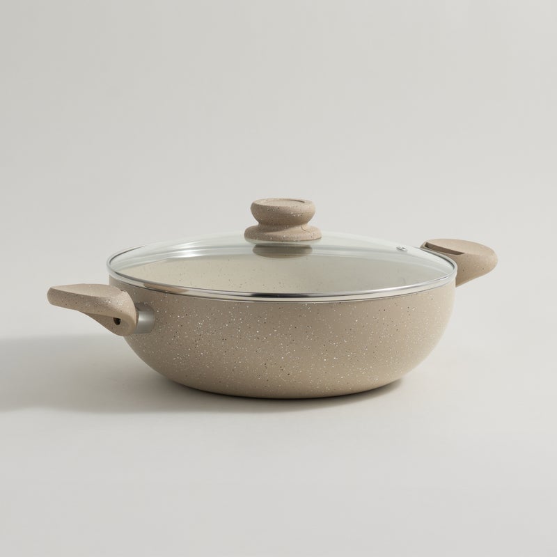 ألبرتو مقلاة ألومنيوم مع غطاء زجاج 26*8*40سم، كريمي - Image 2