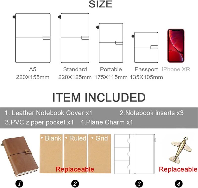 Genuine Leather Retro TN Travel Notebook Cover: Coffee, 135x105mm - Patina Developing Surface, 3 Insert Refills for Travelers, Journalers, Planner Users - Image 4