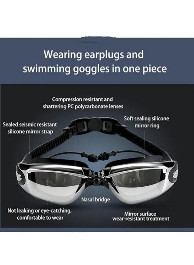 Generic Swimming Suit Set,Men's Swimming Trunks Swimming Cap Set,Sport Boxer Swimwear,Beach Elastic Shorts,Includes Swimming Trunks+Swimming Goggles+Swimming Cap+Handbag+Earplugs+Nose clip, Black - Image 2