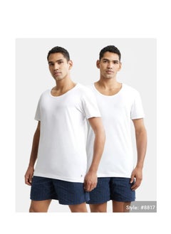 Super Combed Cotton Round neck Half sleeved Vest - White (Pack of 2)